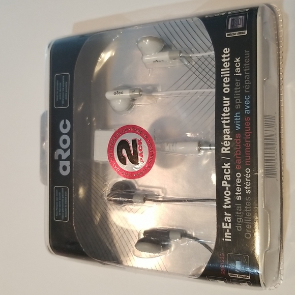 aRoc in-ear two-pack digital stereo earbuds with splitter Jack, NWT - Picture 2 of 3